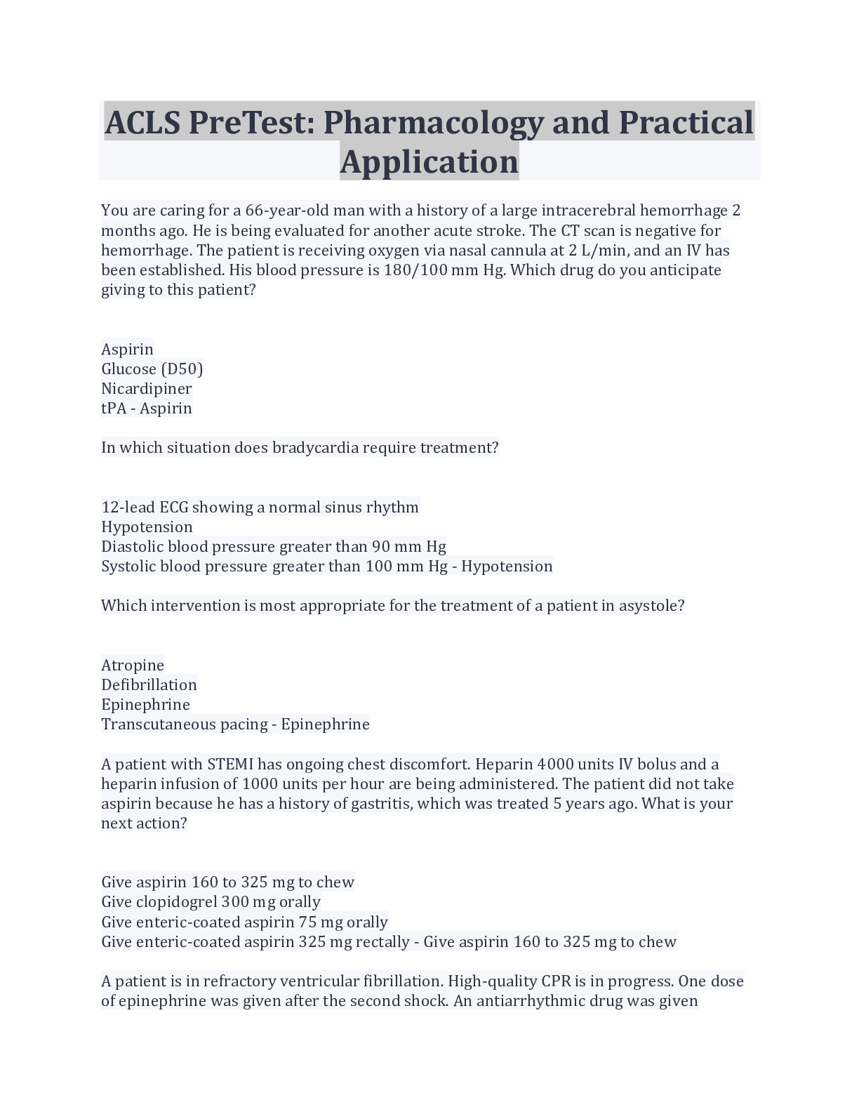 Preview image for ACLS PreTest: Pharmacology and Practical Application Latest Update